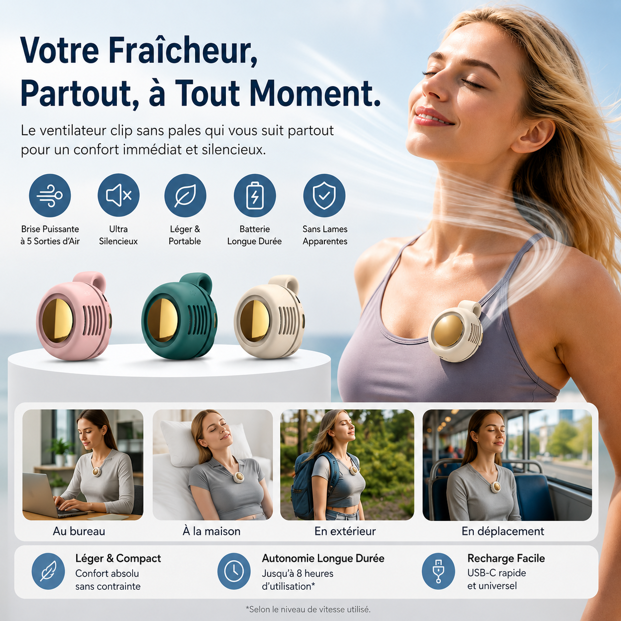 Le ventilateur clip qui vous accompagne partout pour rester au frais, même pendant les journées les plus chaudes.