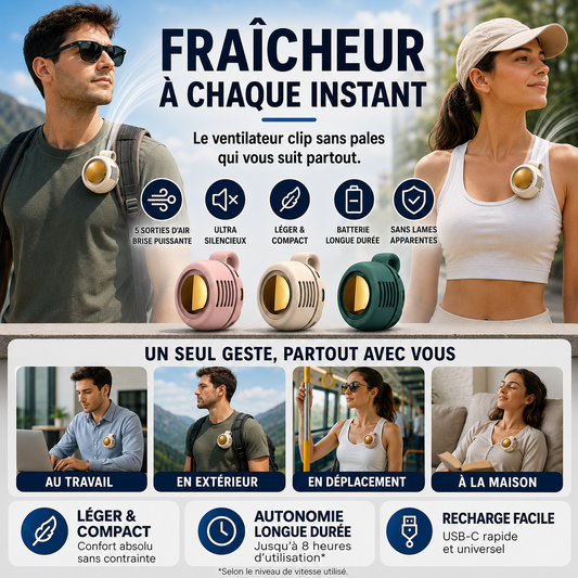 Le ventilateur clip qui vous accompagne partout pour rester au frais, même pendant les journées les plus chaudes.