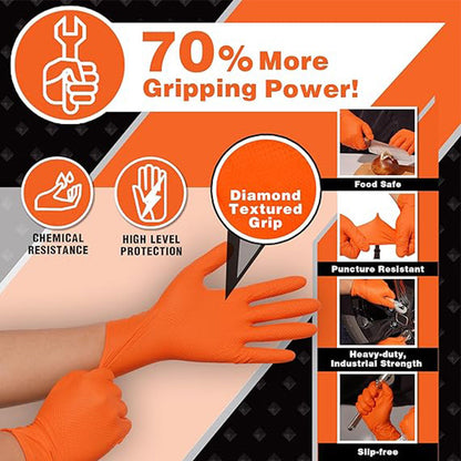 (50 paires)🔥🔥Gants jetables en nitrile avec renfort à motif losange, gants de protection industriels