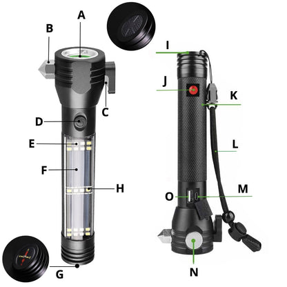 Lampe de poche tactique multifonction à énergie solaire 10 en 1