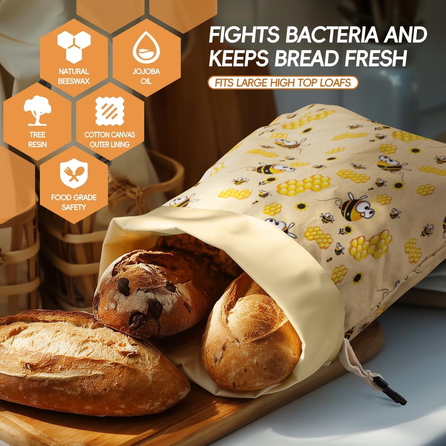 Sac à Pain en Cire d'Abeille Réutilisable pour Pain au Levain Fait Maison